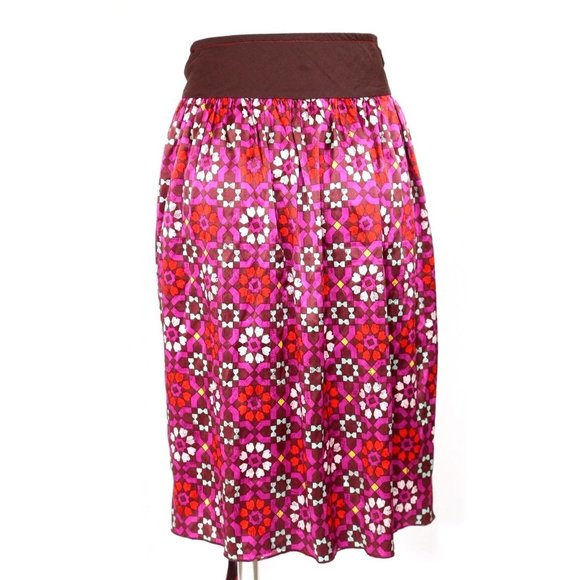 A Common Thread Brown Fuchsia Purple Red Silk Bead Tie Waist Skirt P XS $249 - Picture 8 of 8